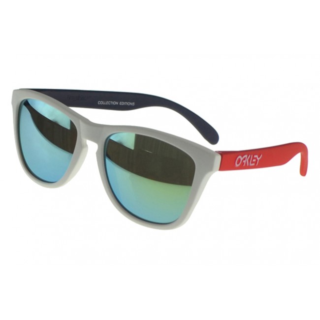 Oakley Frogskin Sunglasses red white Frame blue Lens Hot Sale